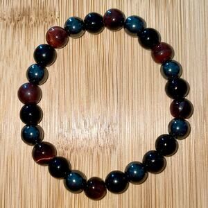 3x Protection Obsidian, Hematite & Red Brown Tiger Eye Stone Bracelet 7” Unisex